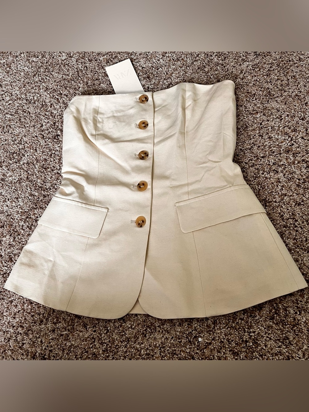 ZARA Buttoned Vest Top Vanilla Linen Blend Strapless Waistcoat XS NWT Summer - Picture 4 of 9
